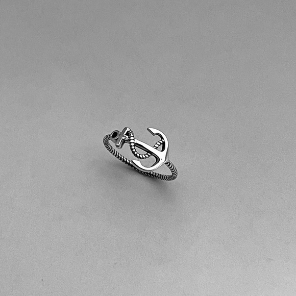 Sterling silver anchor with rope ring, anchor ring, rope ring, anchor with rope - Picture 2 of 9